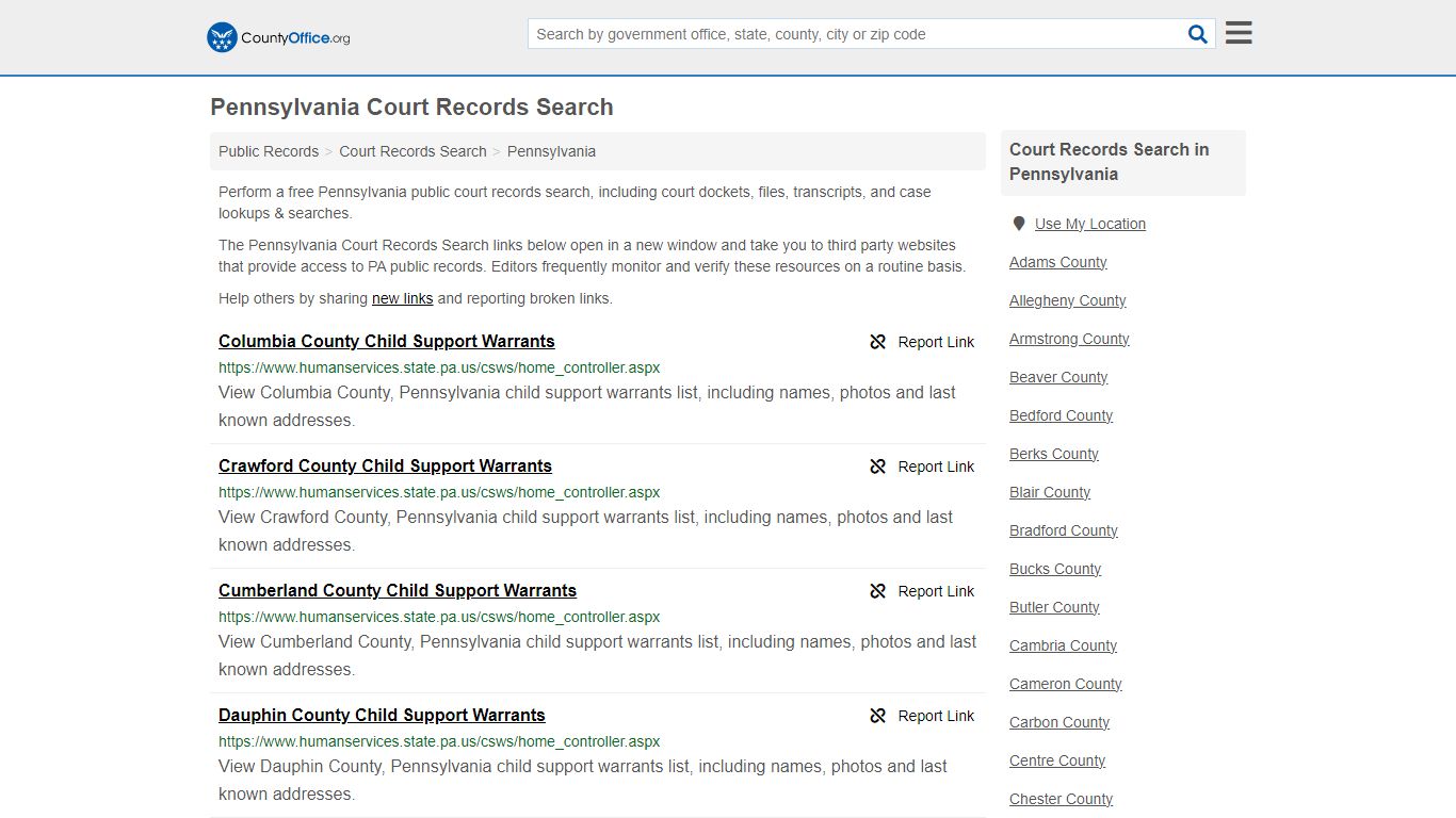 Pennsylvania Court Records Search - County Office